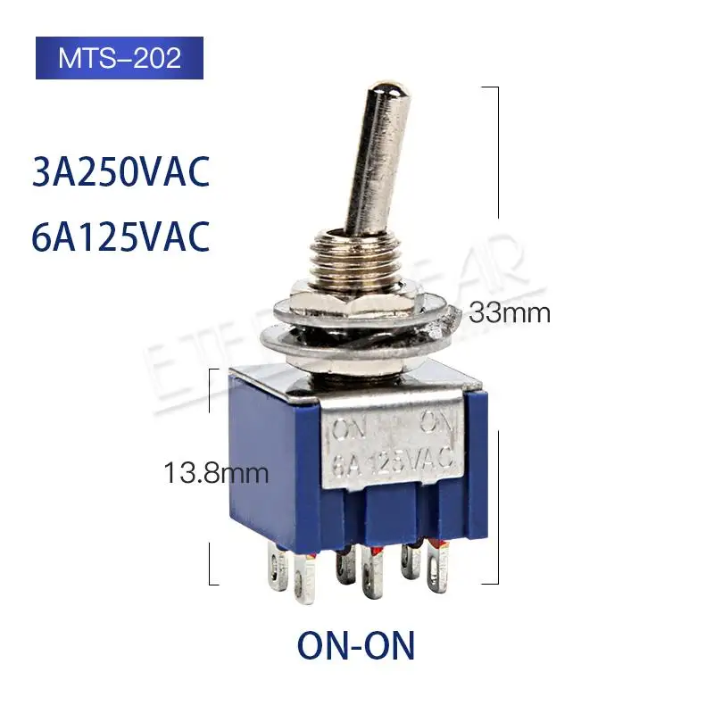 SPDT запирающий переключатель выключатель 6A 125V MTS-102 103 MTS-202 203 3A 250 AC мини 3 6PIN ON-ВКЛ-ВЫКЛ-на Кулисные Переключатели света моторы