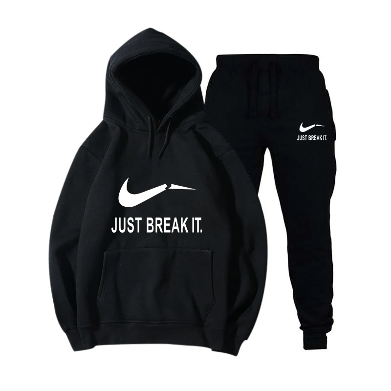 Men's Sportswear Casual Winter Warm Hooded Tracksuit Men Two Piece Sets Suit with Hood 2PC Fleece Thick Jacket + Pants Male sets