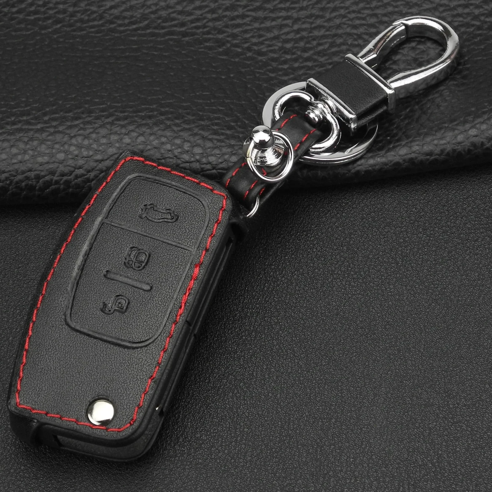 

3 Buttons Folding Flip Leather Car Key Case Cover for Ford Ecosport Mondeo 3 Accessories Focus 3 2 Kuga Explorer FOB Protect