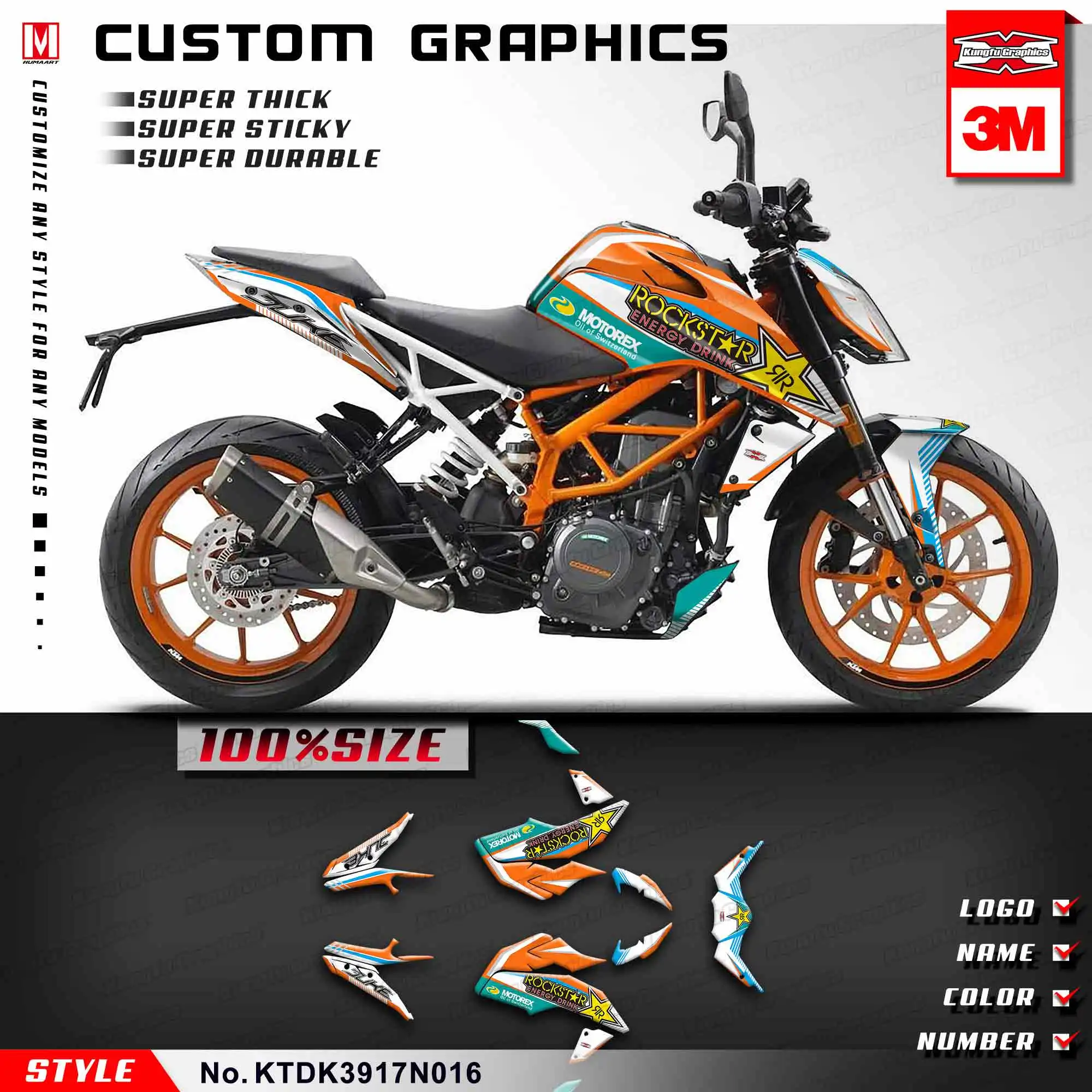 KUNGFU GRAPHICS Restyle Набор для украшения мотоцикла для KTM DUKE 390 DUKE390 виниловая пленка полный дизайн стикеров - Цвет: KTDK3917N016