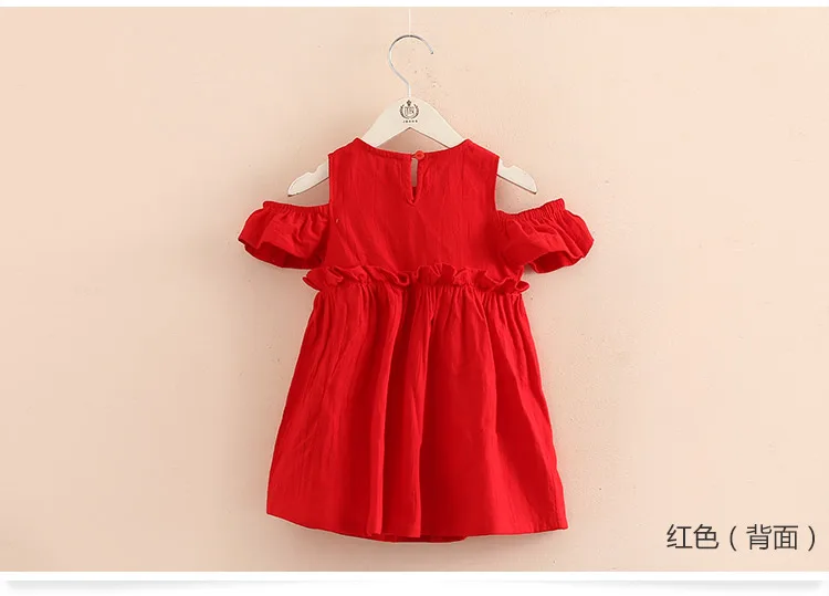 2018 Summer 2-10 Years Children Cotton Solid Red Color Wrap Off Shoulder Little Sexy Girl Strapless Wedding Dress For Girl Kids (2)