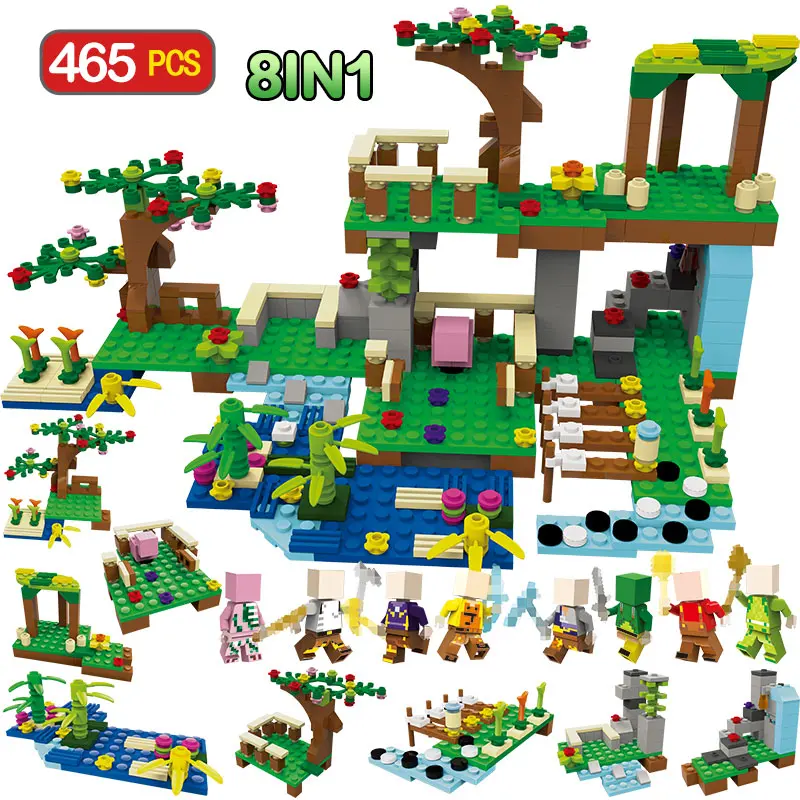 

465 Pcs My World Create Village Tree 8 in 1 Building Blocks Bricks Compatible Legoed Minecrafted Figures Children Education Toys