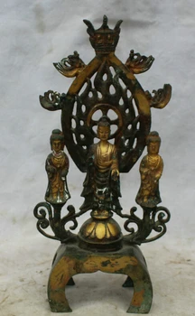 

USPS to USA S2244 11" Tibet Buddhism Bronze Guan Yin Kwan-yin Shakyamuni Amitabha Buddha Statue