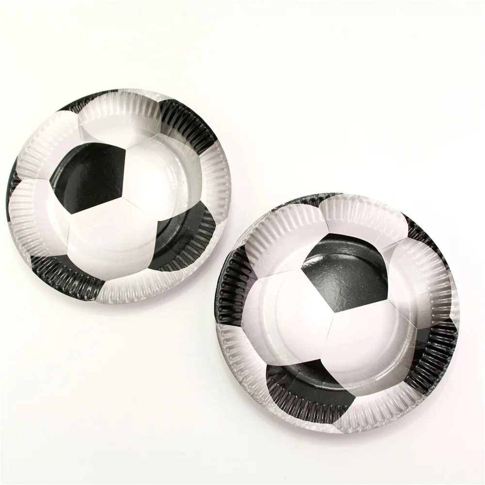 White 10pcs Plate Футбол тема Дети День Рождения украшения набор вечерние принадлежности баннер на тарелке, чашке шляпа соломенная Лут мешок скатерть выдув - Цвет: White 10pcs Plate