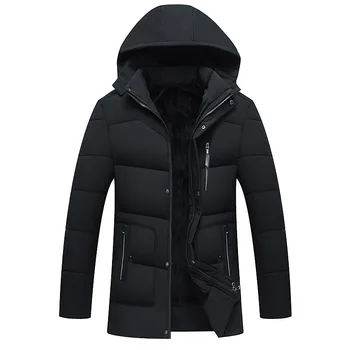 

Hat Detachable Hood Fleece Thicken Winter Jacket Men Parka Cotton Padded Quilted Windbreaker Long Coat Premium Brand Thermal