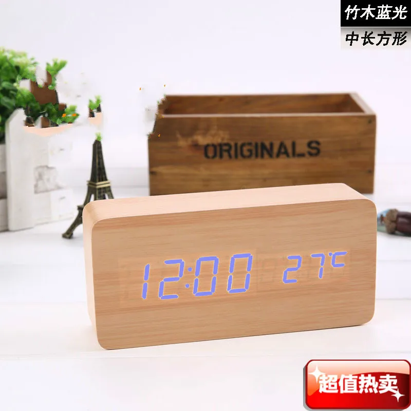 Светодиод дерево Часы и Часы, Звук-активированный дважды древесины часы электронные подарки usb - Цвет: Bamboo Blue