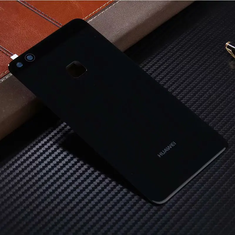 Корпус для Huawei P10 Lite P10Lite Батарея двери реальные задняя крышка запчасти из стекла - Цвет: Черный