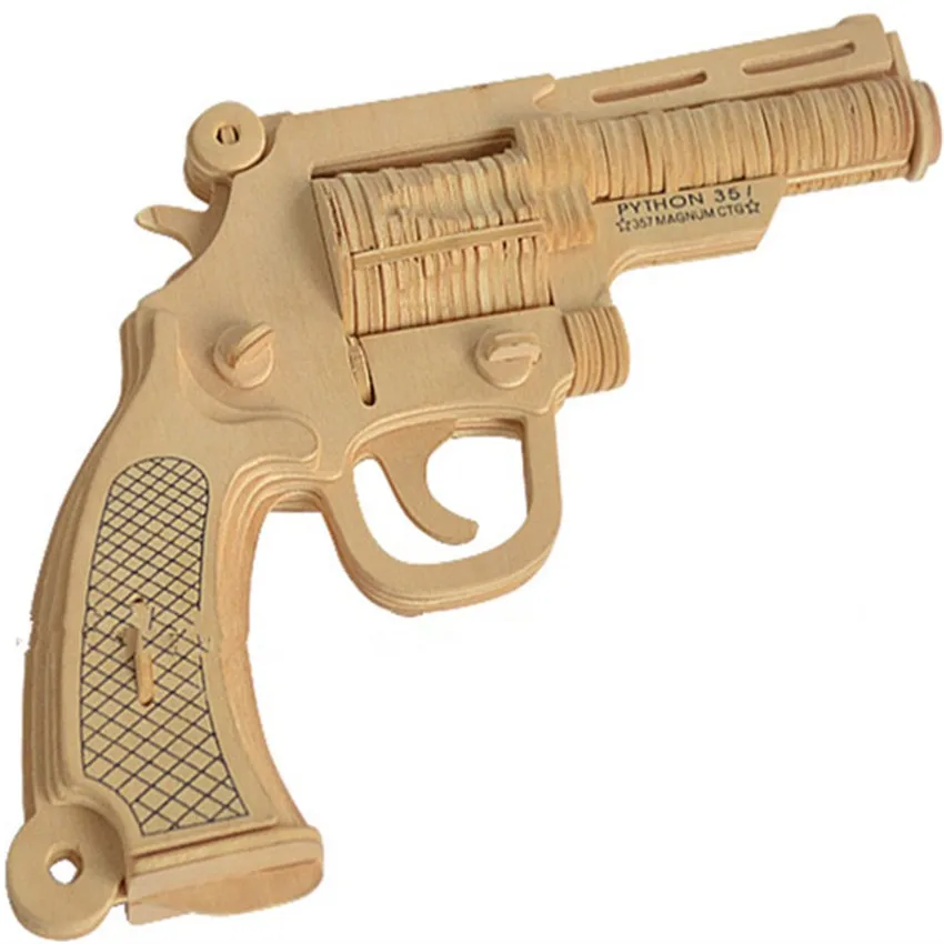 3D Wooden Revolver Gun Army Fans Military Enthusiasts Jigsaw Puzzle Toy For DIY Handmade Puzzles Weapon Educational Wooden Toys