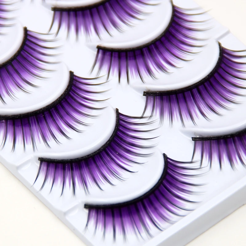 YOKPN Color False Eyelashes Thick Slim Cross Section Purple False Eyelashes Smoked Makeup Stage Makeup Purple False Eyelashes