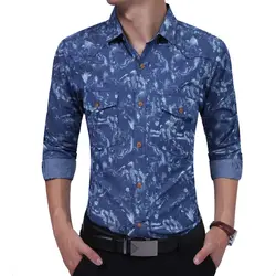 2018 новый модный бренд Для мужчин джинсовая рубашка голубое платье рубашка с длинным рукавом Slim Fit Camisa Masculina Повседневное мужской рубашки XXL