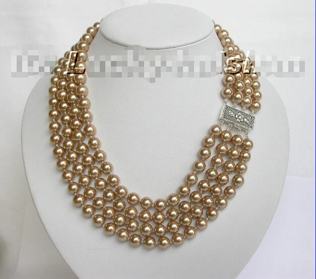 

Free shipping >>>>>>4row round coffee sea shell pearls necklace 925ss