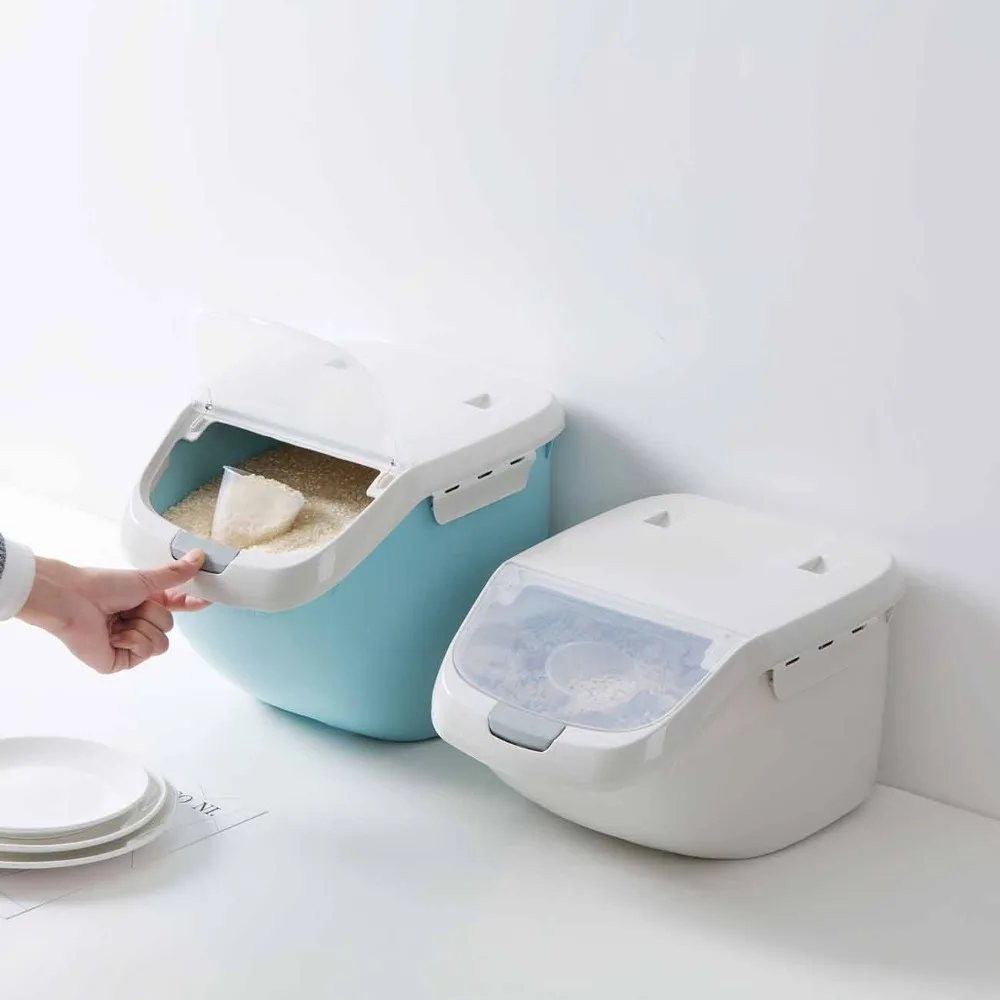 

Automatic Flip Cover Rice Bucket Sealed Insect Control Food Storage Box 15/10KG Rice Cylinder Biscuit Flour Organizer Container