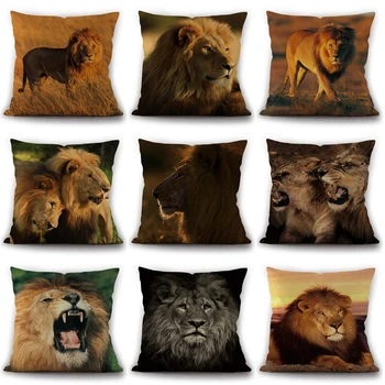 

New Lion and forest Art Cotton Linen Throw Pillow Case Lion king Series Decorative Pillows For Sofa Car Seat Cushion Cover Cojin