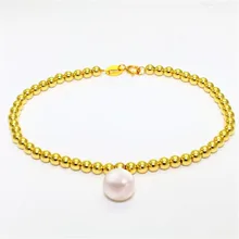 Из 18-ти кратного желтого золота натуральный культивированный пресноводный жемчуг браслет из Жемчужной цепи бисерный браслет ювелирные изделия для невесты, для свадьбы, помолвки, подарки