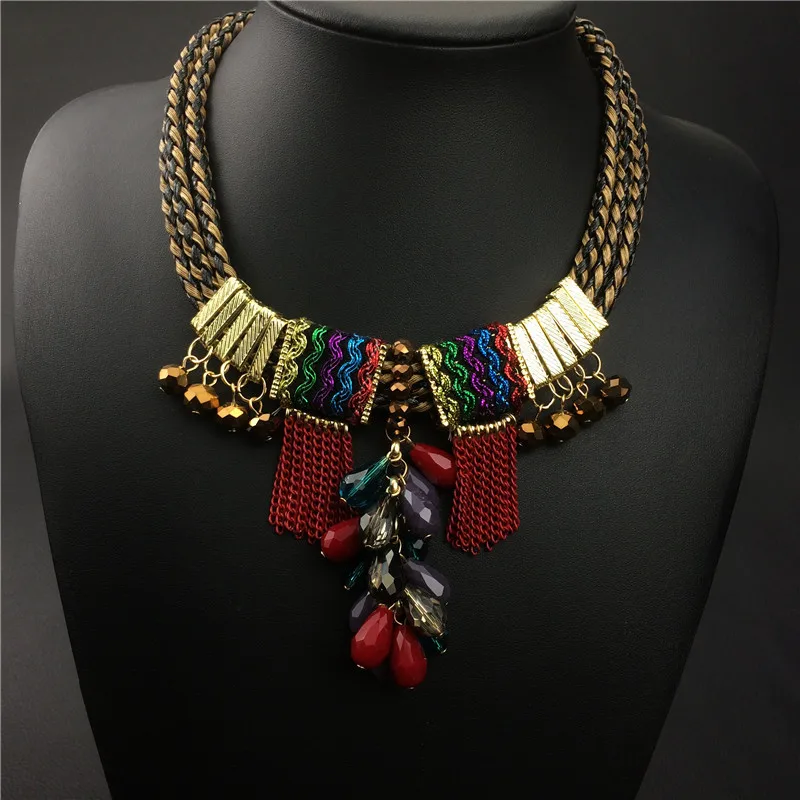

Multilayer Rope Chain Necklace Women Statement Necklaces Crystal Tassel Party Jewelry YaoXi