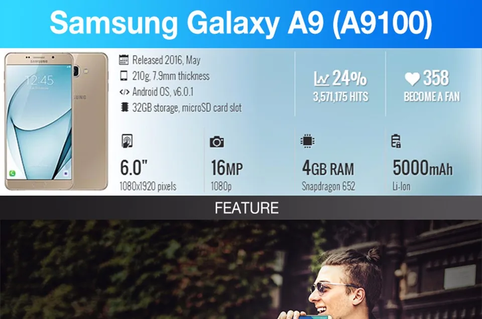 Оригинальные samsung Galaxy A9100 6,0 дюймов 4 GB Оперативная память 32 ГБ Оперативная память 4G LTE 16.0MP Octa Core 5000 Max две sim карты NFC OTG телефона