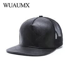 Wuaumx уличная Кепка Snapback s для мужчин и женщин Черная искусственная кожа хип хоп шляпа сетка мужская Кепка летняя сетчатая бейсболки кепки шапки