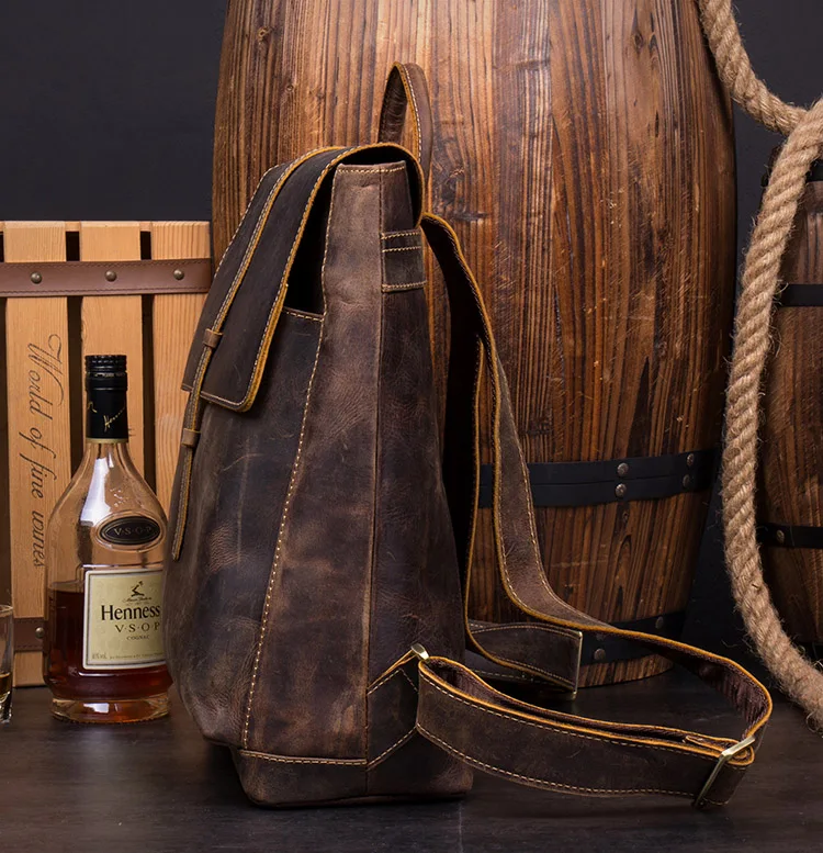 Side Display  of Woosir Handmade Mens Vintage Backpack Genuine Leather