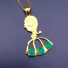 Натуральный зеленый изумруд кулон S925 Серебряный натуральный драгоценный камень кулон Цепочки и ожерелья модные милые «маленькая девочка», Женская Нарядная, для девочек ювелирные изделия