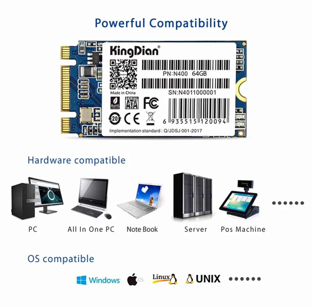 KingDian высокопроизводительный 301/199 Мб/с N400 64 Гб SSD для настольного ПК ноутбука