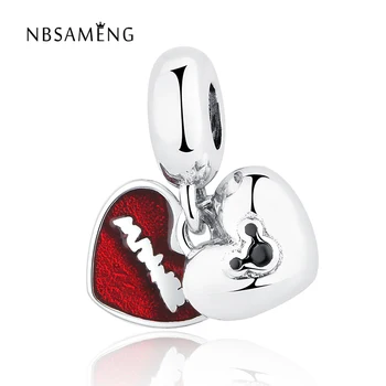

Authentic 925 Sterling Silver Cute Carton Mouse Red Glaze Heart Pendant Bead Charms Fit Pandora Bracelets & Bangles DIY Jewelry