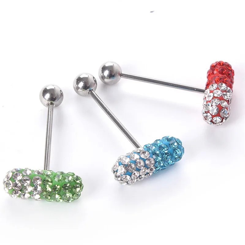 1PC Stainless Steel Barbell Vibrating Tongue Ring Fashion Women Men Bar Body Piercing Stud Ring Punk Jewelry
