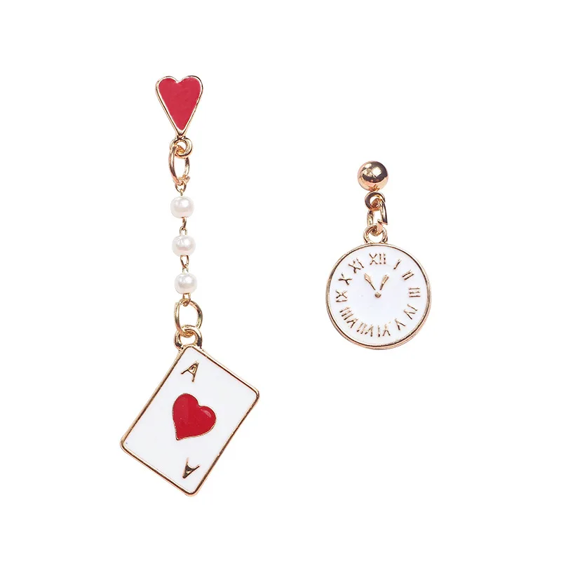 

dongsheng 2019 Women's Earring Alice Wonderland Enamel Earrings Sweet Poker Clock Long Created Pearl Pendant Geometric Jewelry