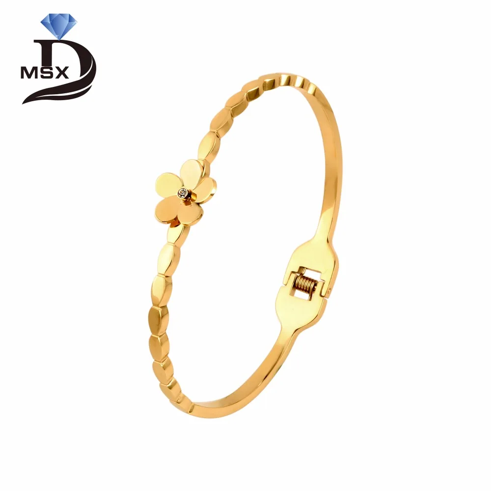 

316L Stainless Steel Bangle Bracelet for Woman Lady Girl Flower Shape CZ Inlaid Multi-color Luxury Jewellery Wristband Gift