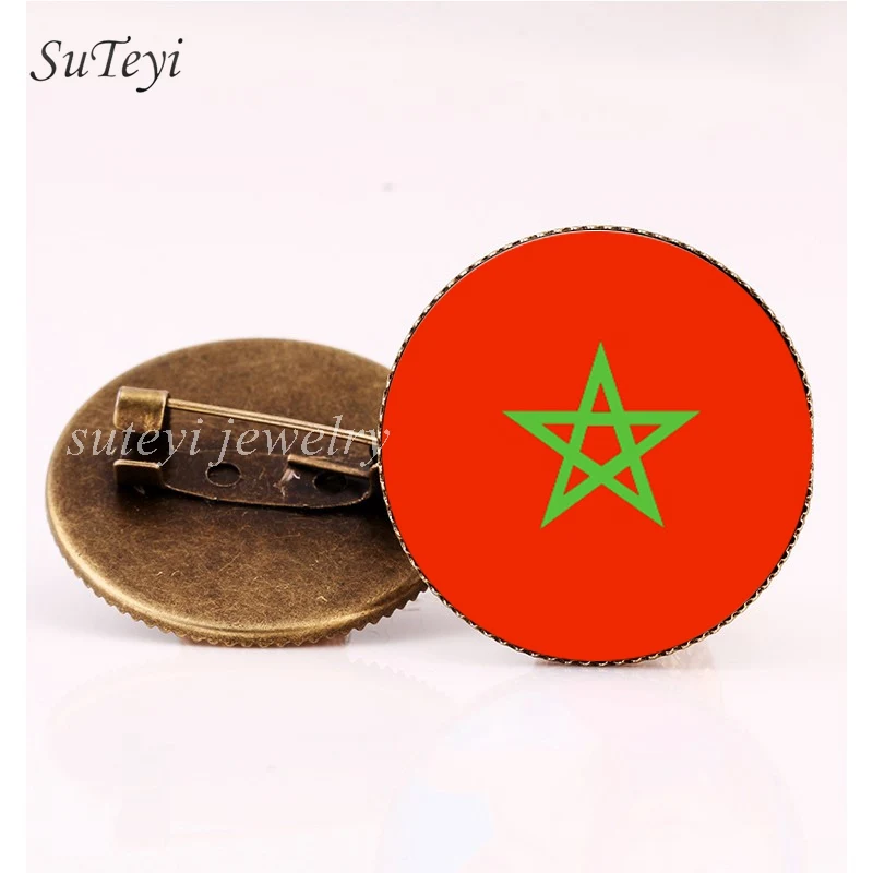 

SUTEYI African Badges Flag Pattern Crystal Brooch Mauritania/Morocco Pins Brooch Mozambique/Namibia Glass Dome Brooches Jewelry