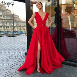 Длинное вечернее платье 2019 элегантное Новое поступление Простое v-образный вырез высокий разрез Ливан Дубай женские арабские красные