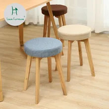 Louis Fashion Stools Ottomans Solid Wood Creative Dressing Nordic Fabric Can Be Disassembled and Washed Simple Modern Round