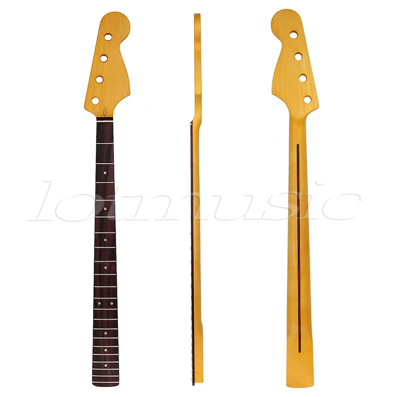 Bass Neck Guitar 4 String 22 Fret for Bass Guitar Neck Replacement Parts Rosewood Fingerboard White Dot Inlay Yellow fretboard markers inlay sticker decals for guitar bass space invaders white pear color