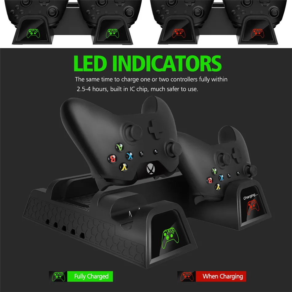 OIVO Cooling Vertical Stand Dual Controller Charger Charging Station with 2PACK 600mAh Batteries for Xbox ONE/S/X Game Console OIVO Cooling Vertical Stand Dual Controller Charger Charging Station with 2PACK 600mAh Batteries for Xbox ONE/S/X Game Console