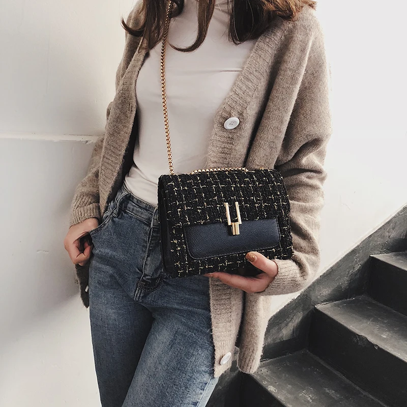 

Shoulder Slanting Chain Bag with Retro Small Square Wool Bag 2019 Luxury Handbags Women Bags Designer Vintage Bag