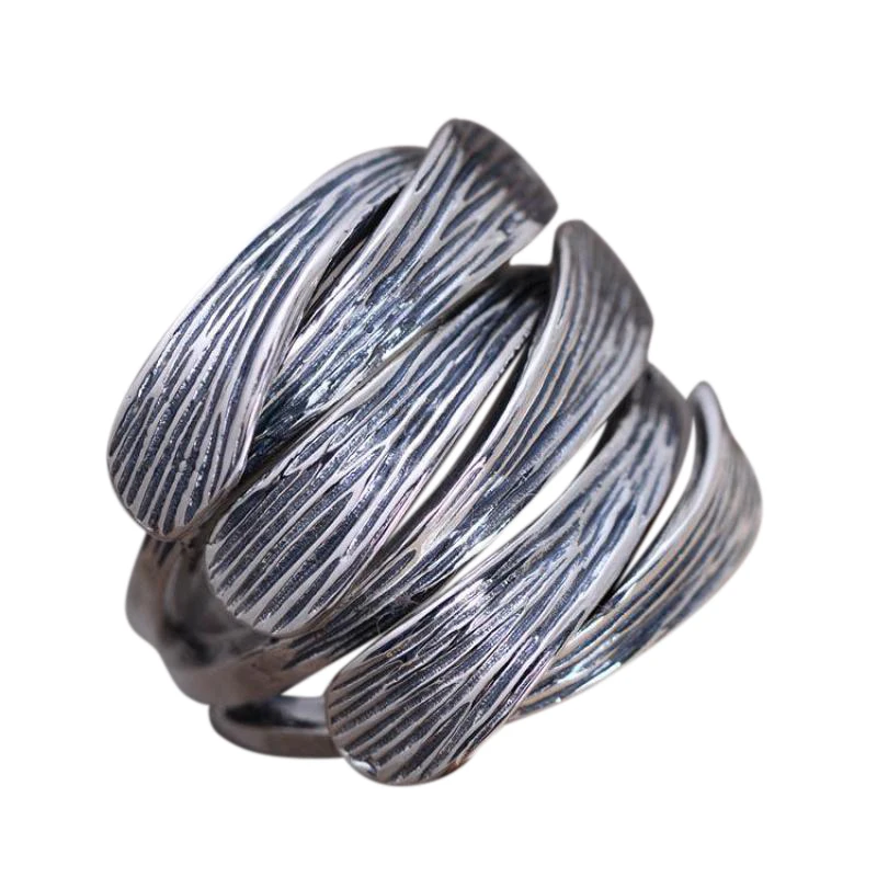 Подлинные Твердые 925 пробы Серебряные широкие кольца тканые плетеные тайские серебряные мужские кольца размер открытия ювелирные изделия