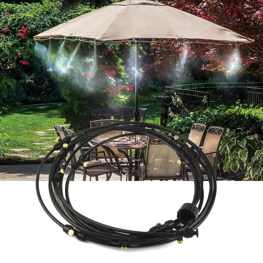 10m Water Hose DIY Outdoor Garden Misting Cooling System Brass Nozzles