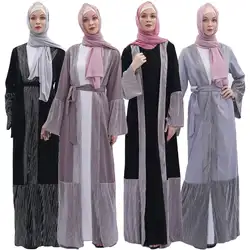 Дубай Стиль abaya кимоно кафтан открытый кардиган цзилбаб мусульманское женское длинное платье исламское платье Плиссированное трикотажное
