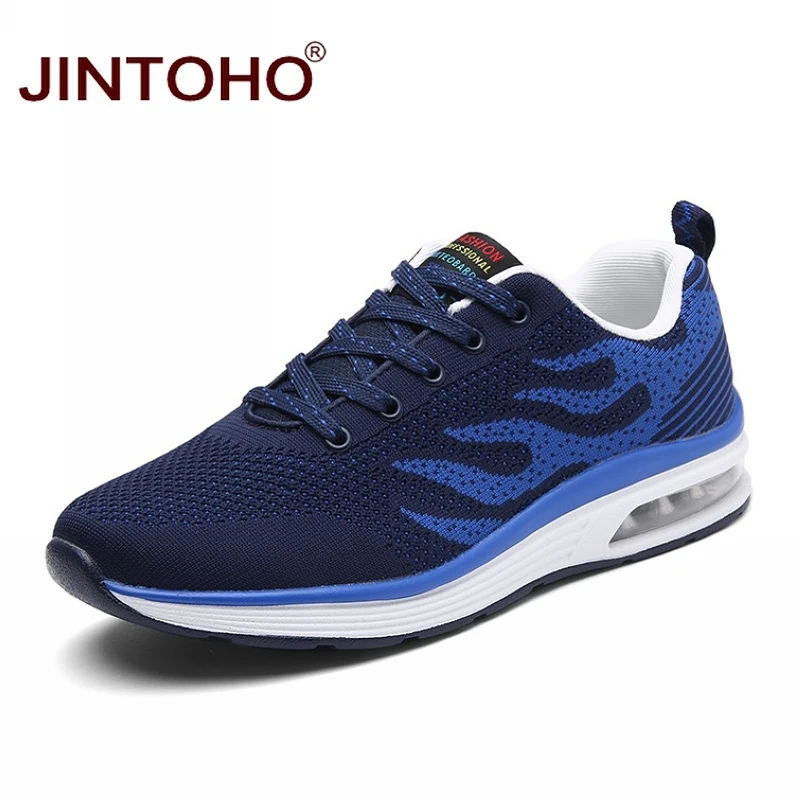 JINTOHO/Мужская обувь большого размера; летние дышащие мужские кроссовки; недорогая Мужская Спортивная обувь для бега; уличная Мужская обувь для тренировок; мужские кроссовки - Цвет: shen lan
