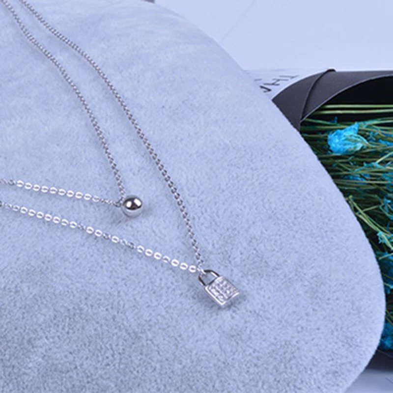 Qevila New Fashion Jewelry Necklaces 100% 925 Sterling Silver WaterDrop PadLock Pendant Necklace for Women Multilayer Chain Gift (2)