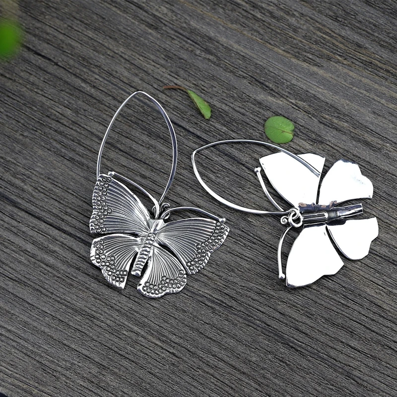 

LouLeur sterling 925 silver butterfly earrings silver handmade exaggeration butterfly drop earrings for women silver jewelry