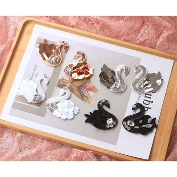 

10pieces Handmade beaded rhinestone sequins patch multicolor swan cloth stickers bag hair accessories