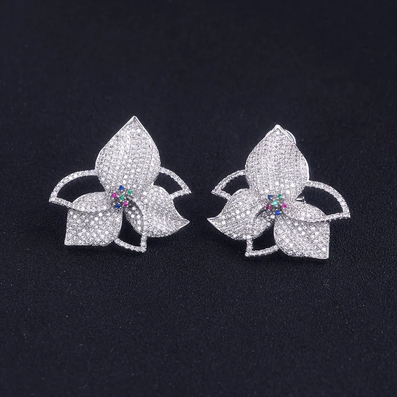 

AccKing Elegant Leaf Flowers Multicolor Cubic Zirconia Pave Women Engagment Night Out Party Anniversary Dress Up Earring