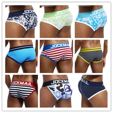 Jockmail marca roupa interior masculina sexy impressão briefs bulge malote men bikini jockstrap cintura baixa respirável algodão cueca gay