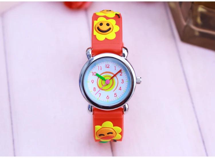 Мода для девочек в цветочек смайлик леди ms. кварцевые мультфильм ребенок 3D детская силиконовый ремешок для часов спортивные часы