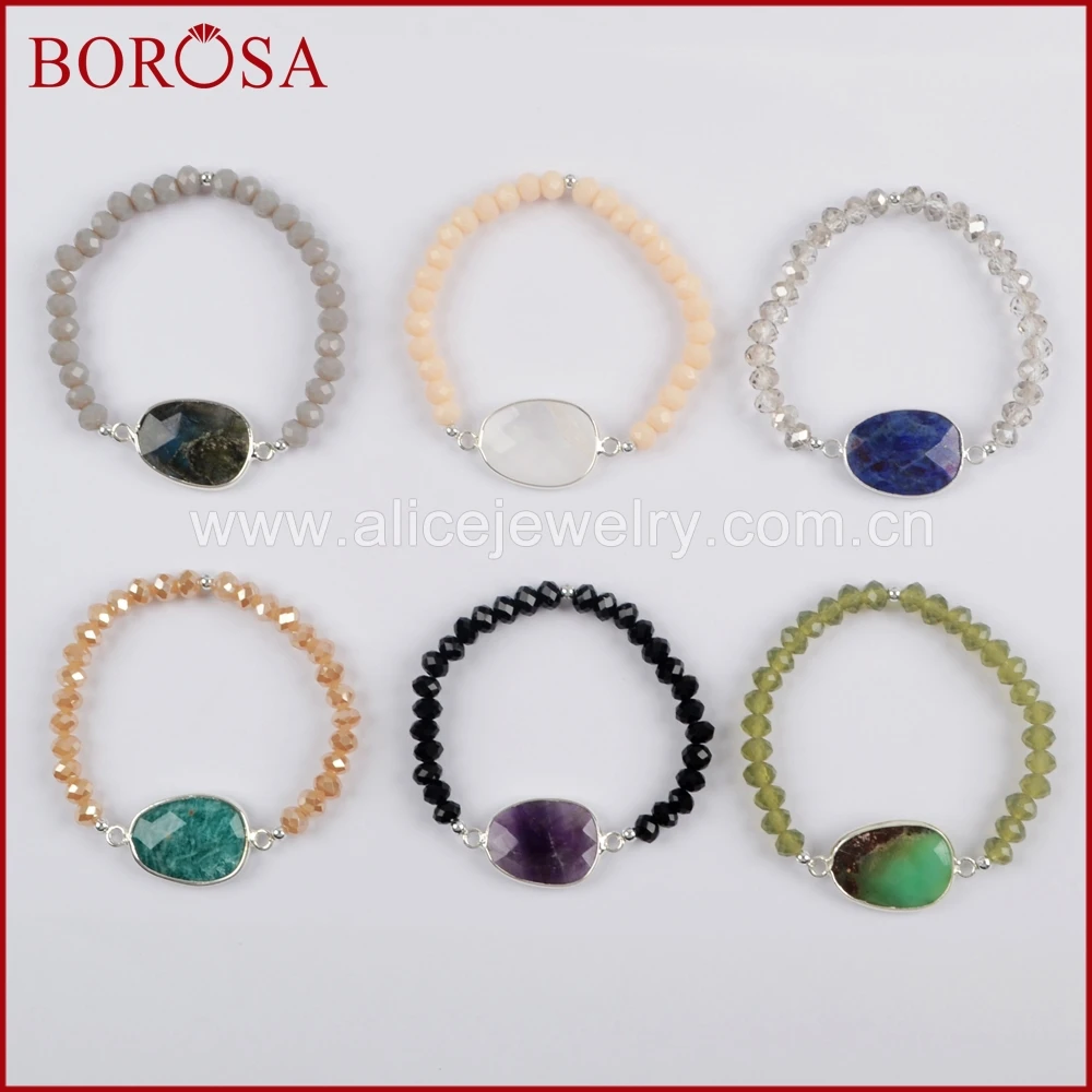 Браслеты BOROSA из разных видов стеклянных кристаллов посеребренные браслеты