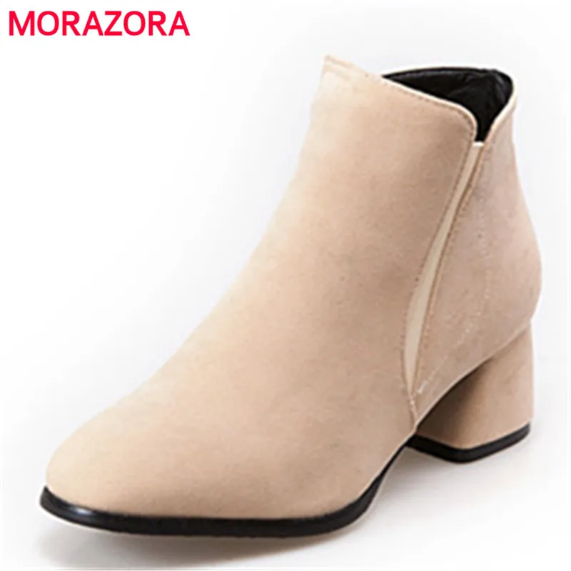 

MORAZORA Contracted fashion shoes woman ankle boots for women high heels shoes PU nubuck leather womens boots solid zip