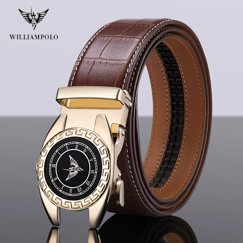 

Williampolo Fashion Automatic Buckle Black Genuine Leather Belt Men's Belts Cow Leather Belts for Men 3.5cm Width #19518-20P