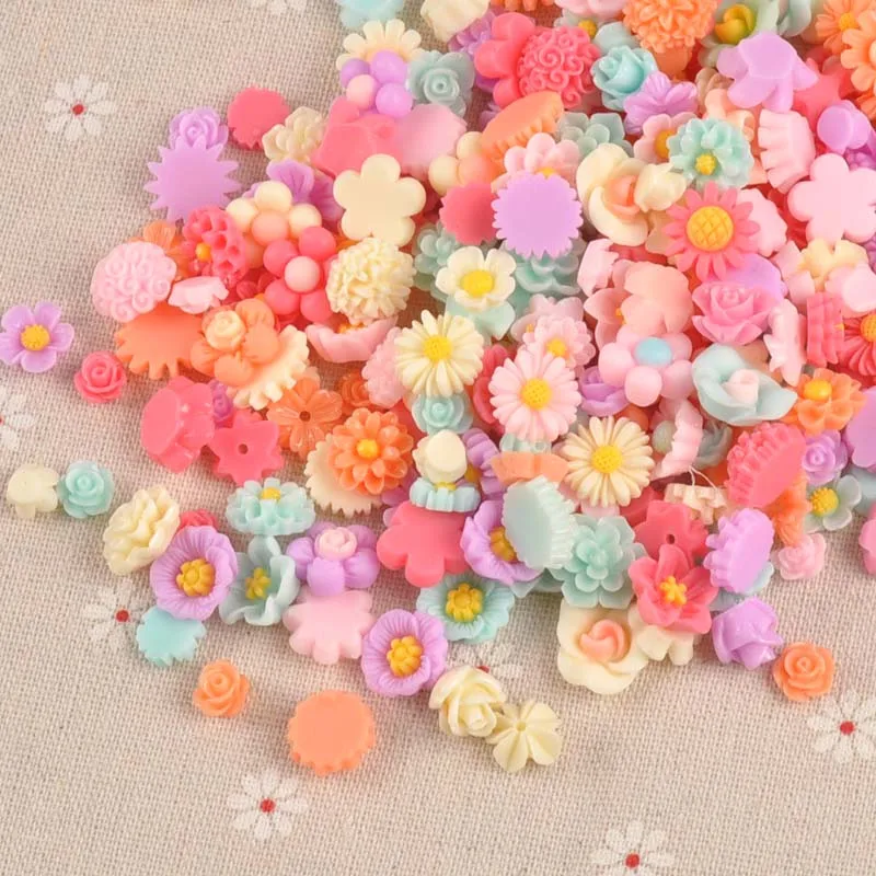 Resin Flower Embellishments Resin Embellishments 50PCS Flower Flatback Resin Cabochons Scrapbook Craft DIY Embellishments Decor Headwear Accessories