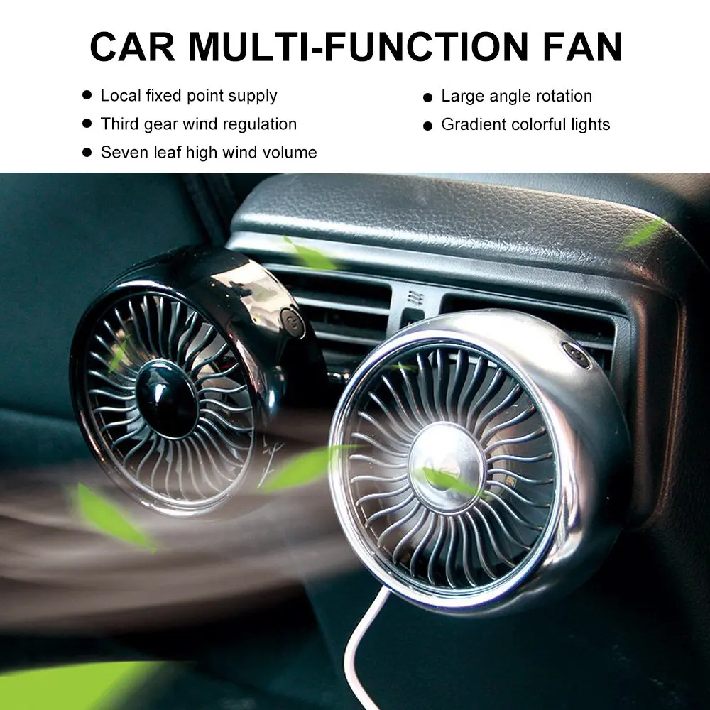 5W Power Car Multi-functional Fan F1O2 3 Speed Adjustment USB Car Fan Air Conditioner Colorful Light Dashboard Cooling Fan