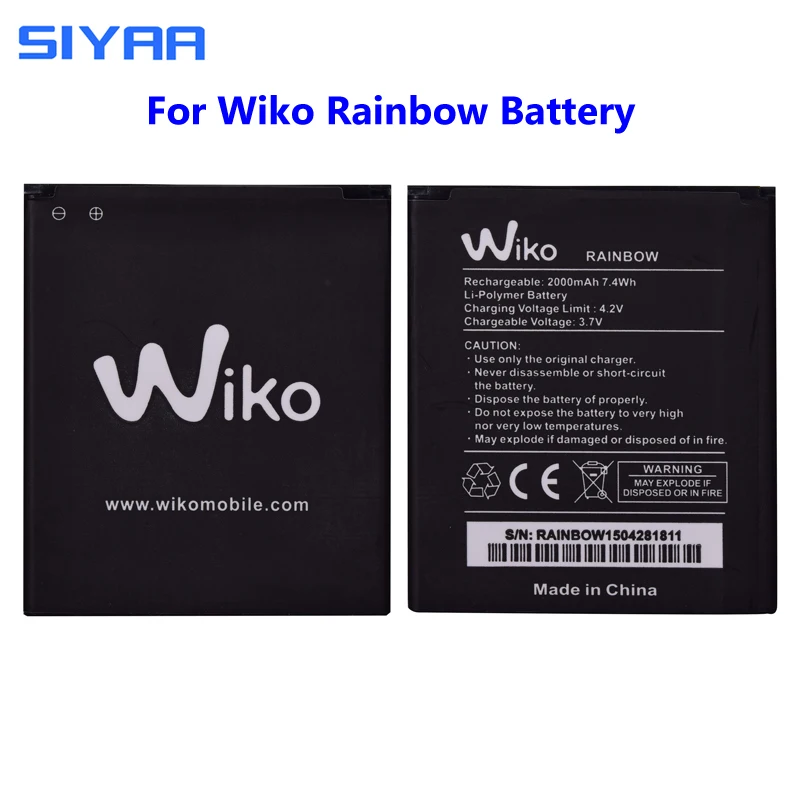 

Original SIYAA Rainbow Battery For Wiko Rainbow Mobile Phone Battery High Quality Capacity 2000mAh Replacement Li-ion Bateria